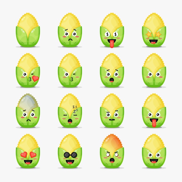 Premium Vector Set of cute corn with emoticons