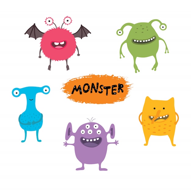 Premium Vector | Set of cute different cartoon monsters