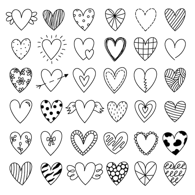 Premium Vector Set Of Cute Doodle Hearts For Valentines Day Isolated