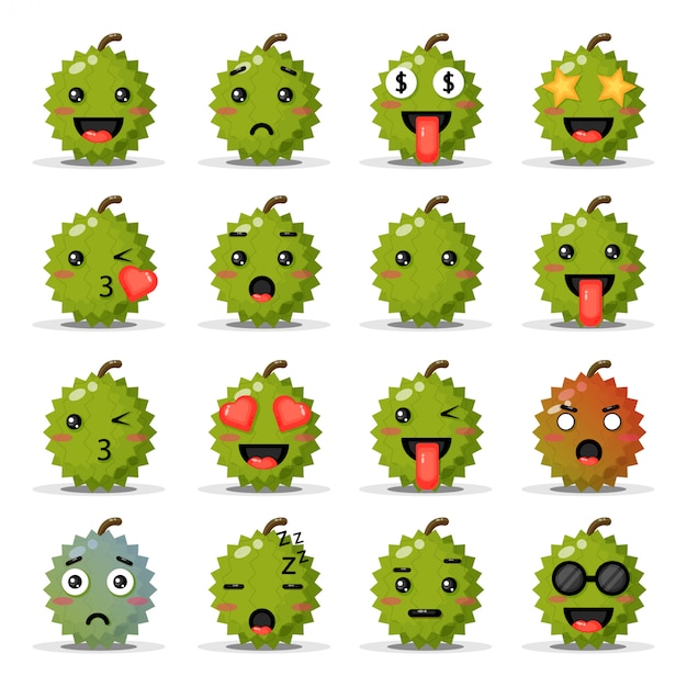 Premium Vector | Set of cute durians with emoticons