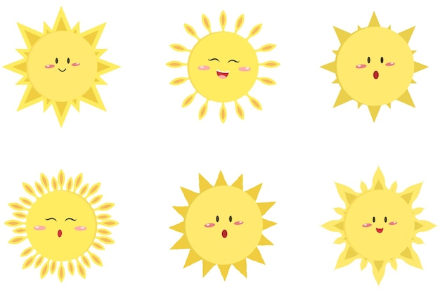 Premium Vector | Set of cute expressions flat design sun