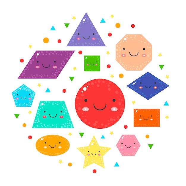 Set cute geometric figures for kids. Premium Vector