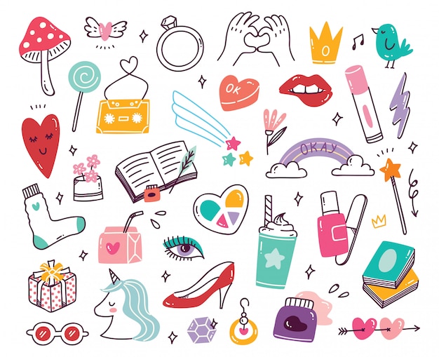 Premium Vector Set Of Cute Girly Doodles