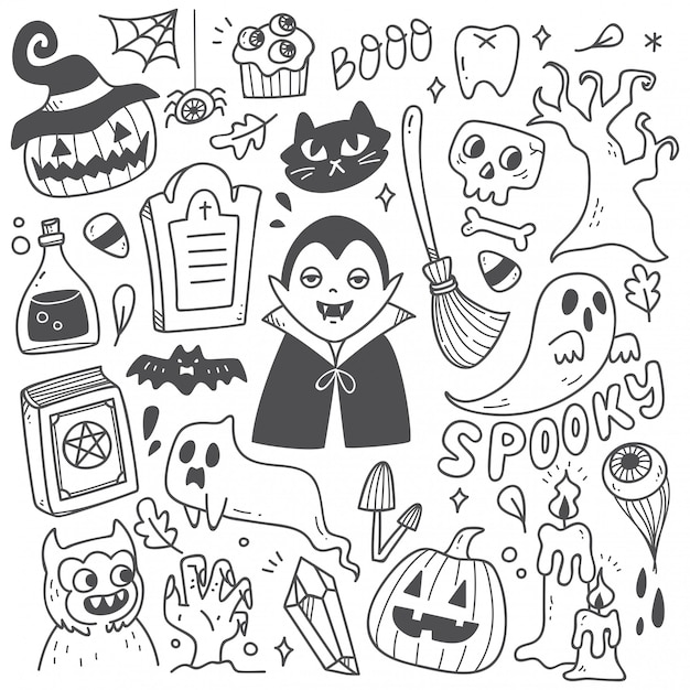 Set of cute halloween doodles Vector Premium Download