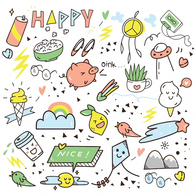 Premium Vector | Set of cute hand drawn doodles