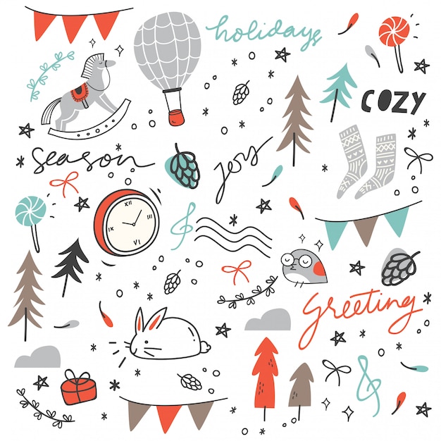 Set of cute hand drawn doodles Vector | Premium Download