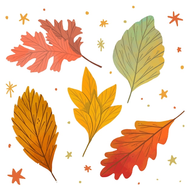 Free Vector Set of cute hand drawn leaves