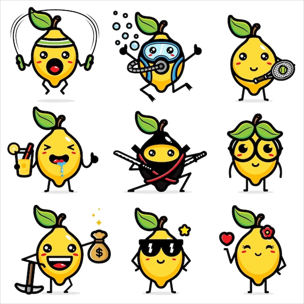 Premium Vector | Set of cute lemon