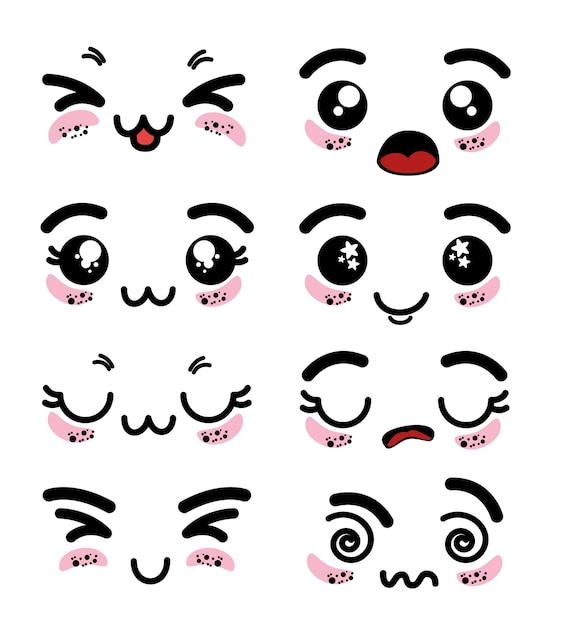 Set of cute lovely kawaii emoticon | Premium Vector