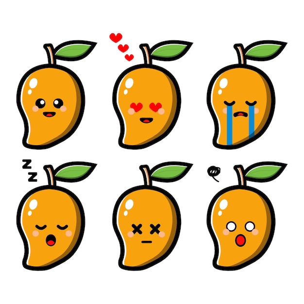 Premium Vector Set Of Cute Mango With Expression Cartoon Character