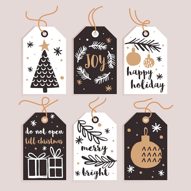 Download Set of cute merry christmas gift tags | Premium Vector