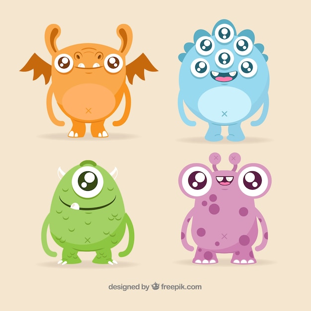 Download Set of cute monsters character | Free Vector