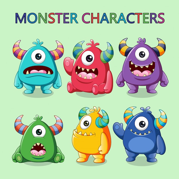 Download Set cute monsters illustration | Premium Vector