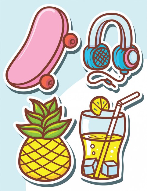 Premium Vector | Set of cute objects tickers