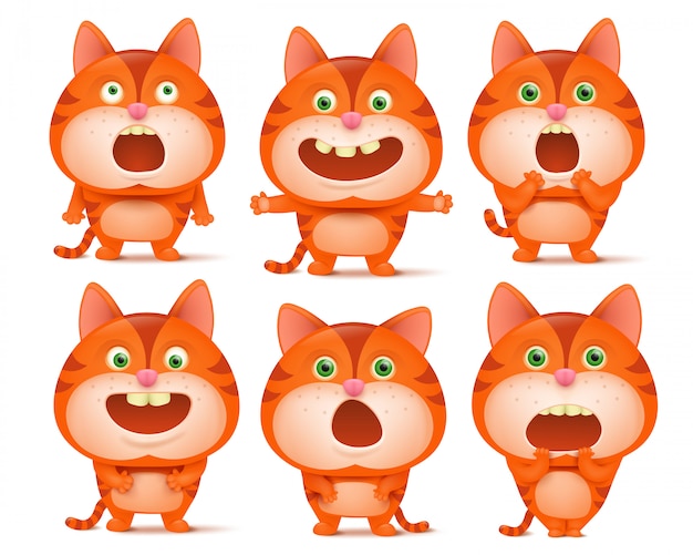 Premium Vector | Set of cute orange cat cartoon characters in various
