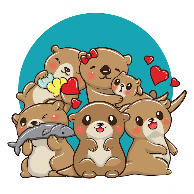 Set cute otter cartoon, animal cartoon concept. Vector | Premium Download