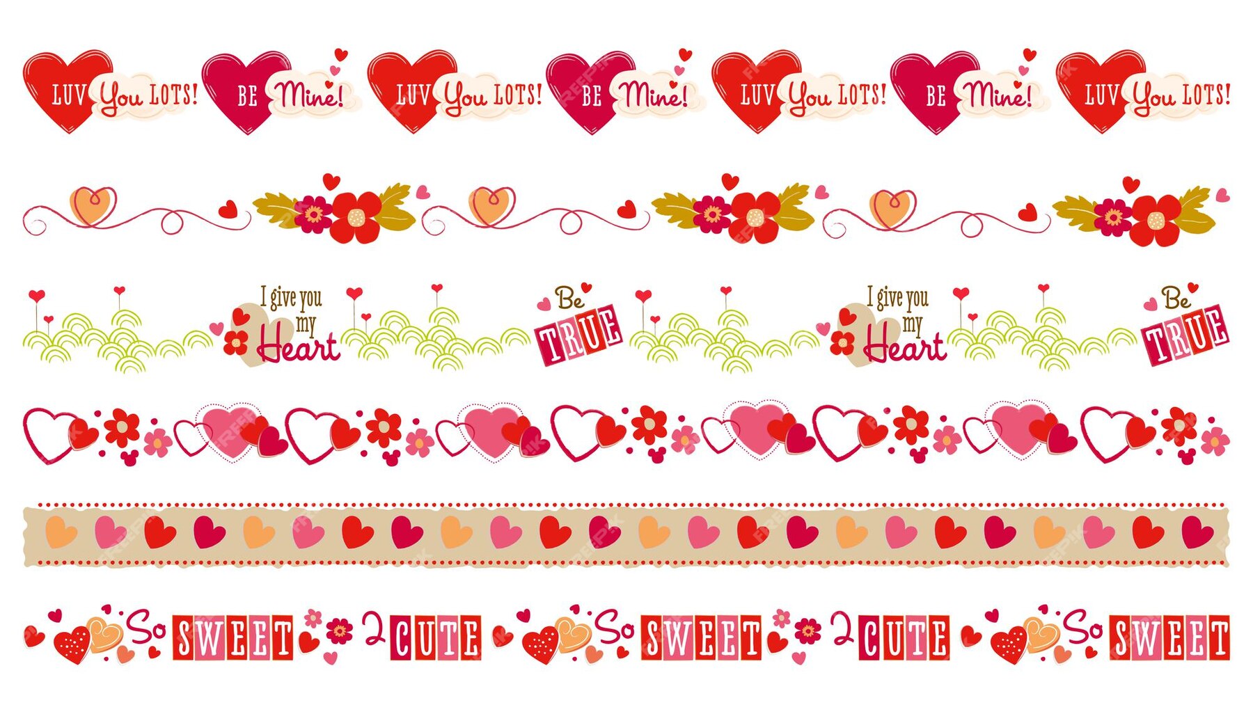 Premium Vector | Set of cute pink love and flower border frame design