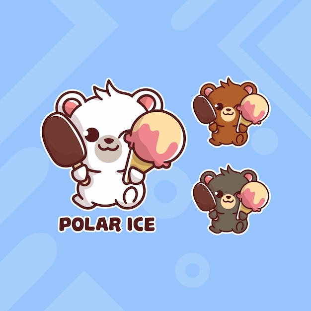 Premium Vector | Set of cute polar bear ice cream logo with optional ...
