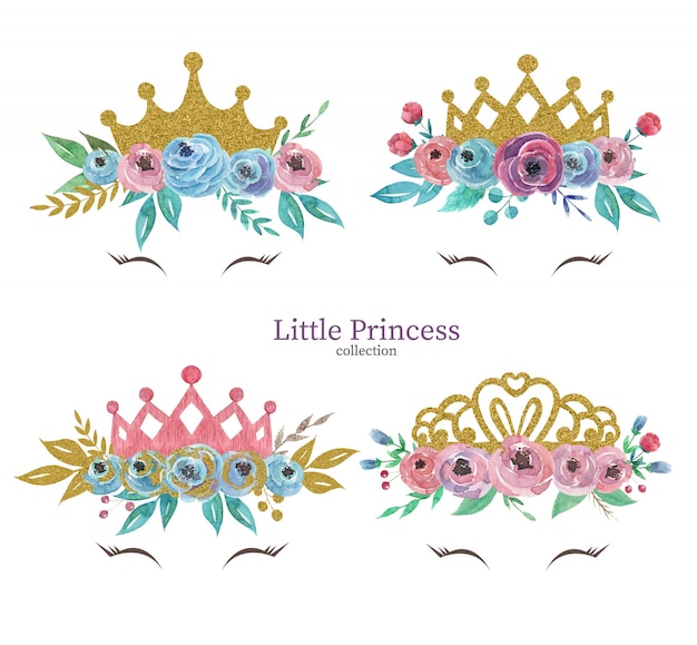 Download Set of cute princess crowns with watercolor flowers ...