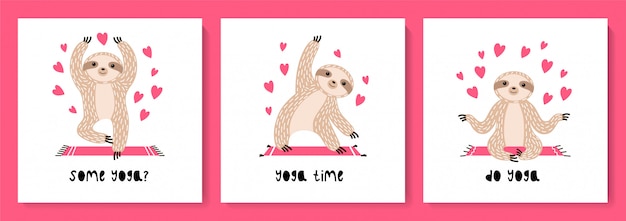 Download Premium Vector | Set of cute sloths in asanas doing yoga