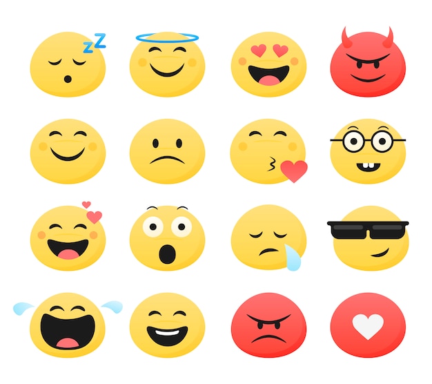 Premium Vector | Set of cute smiley emoticons