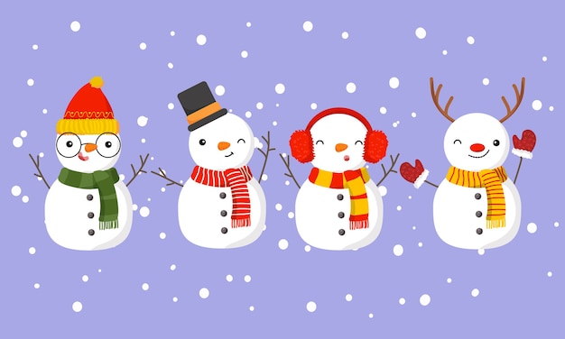 Premium Vector | Set of cute snowman isolated on purple