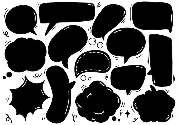 Premium Vector | Set Of Cute Speech Bubble In Doodle Style