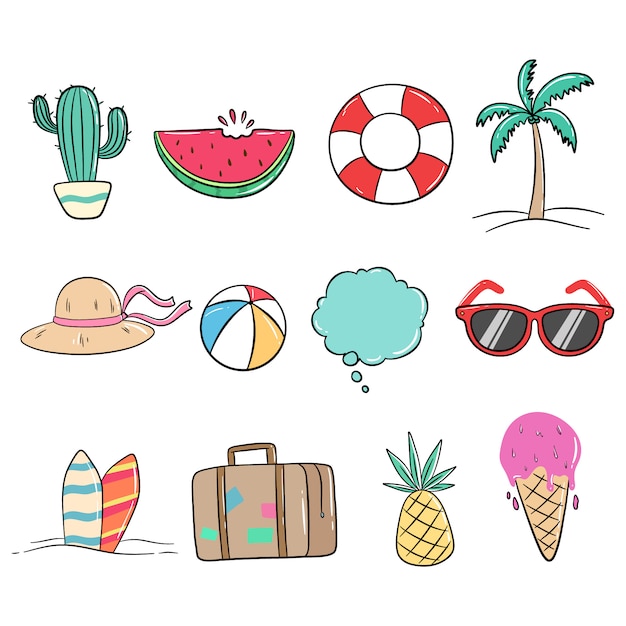 Premium Vector | Set of cute summer icons or elements