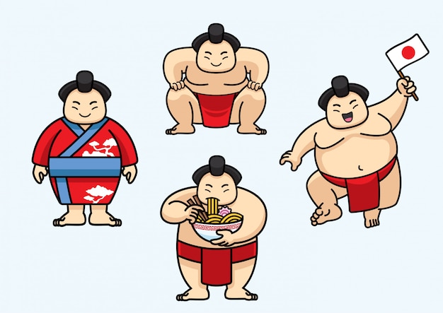 Set of cute sumo japan character | Premium Vector