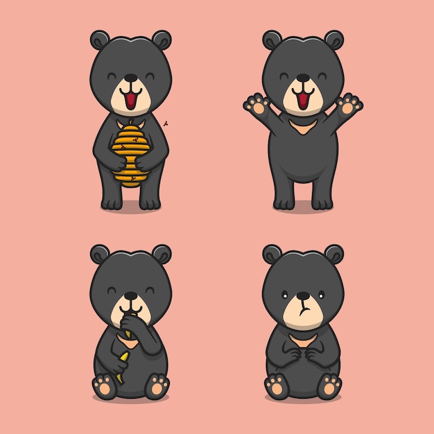 Premium Vector Set of cute sun bear cartoon flat illustrations