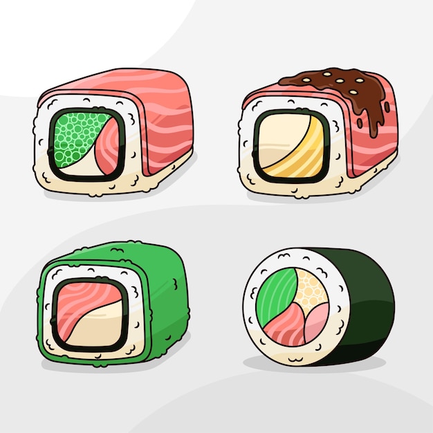 Premium Vector Set Of Cute Sushi Cartoon Illustration