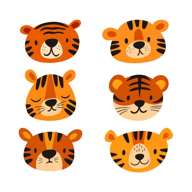 Premium Vector | Set of cute tiger head illustration