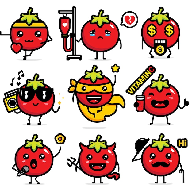 Premium Vector | Set of cute tomato vector design