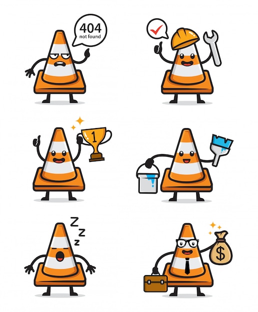 Download Set of cute traffic cone character | Premium Vector