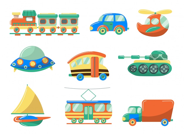 Premium Vector | Set of cute transportation toys for children ...