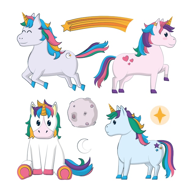 Premium Vector Set Of Cute Unicorns Cartoons Vector Illustration