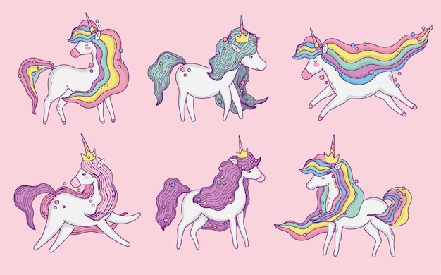 set of cute unicorns  premium vector