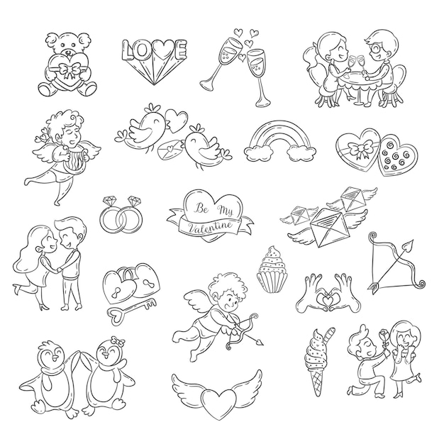 Premium Vector Set Of Cute Valentine Day Doodle Elements