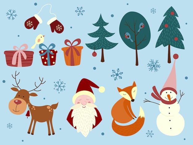 Premium Vector | Set of cute winter characters and elements