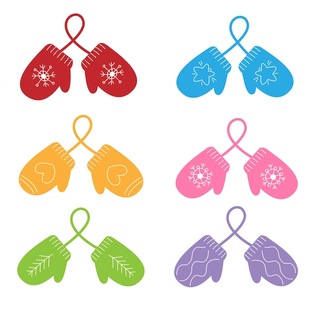 Premium Vector | Set of cute winter mittens