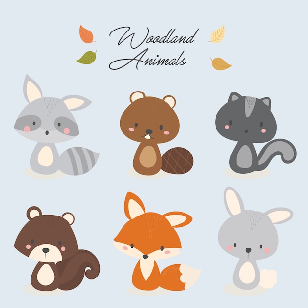 Download Set of cute woodland animal. | Premium Vector