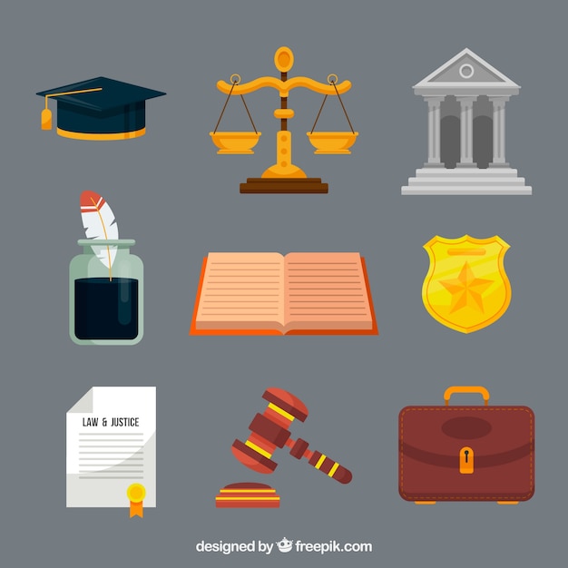 Set de elementos de derecho y justicia | Free Vector