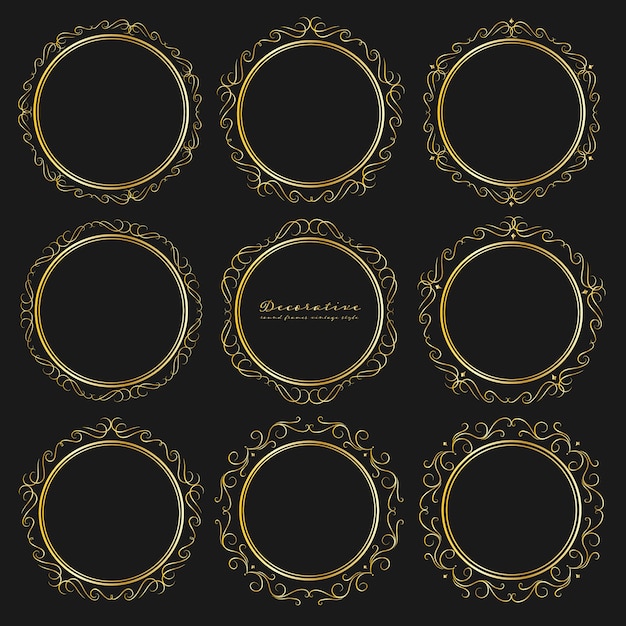 Set of decorative round frames vintage style. Premium Vector