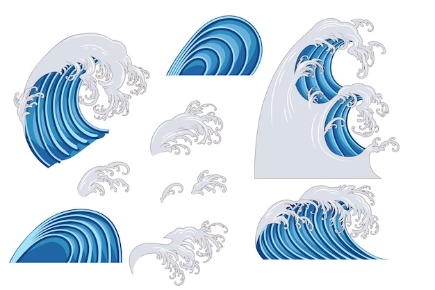 Premium Vector | Set of decorative waves in chinese style