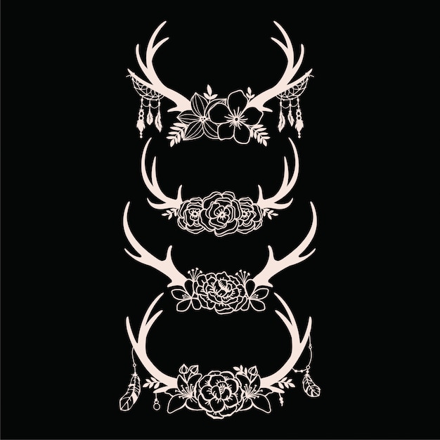 Download Premium Vector | Set of deer antlers with floral cut files