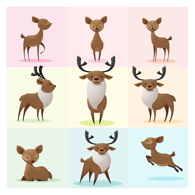 Download Set of deer family | Premium Vector