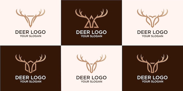 Premium Vector | Set of deer head and antlers deer logo design