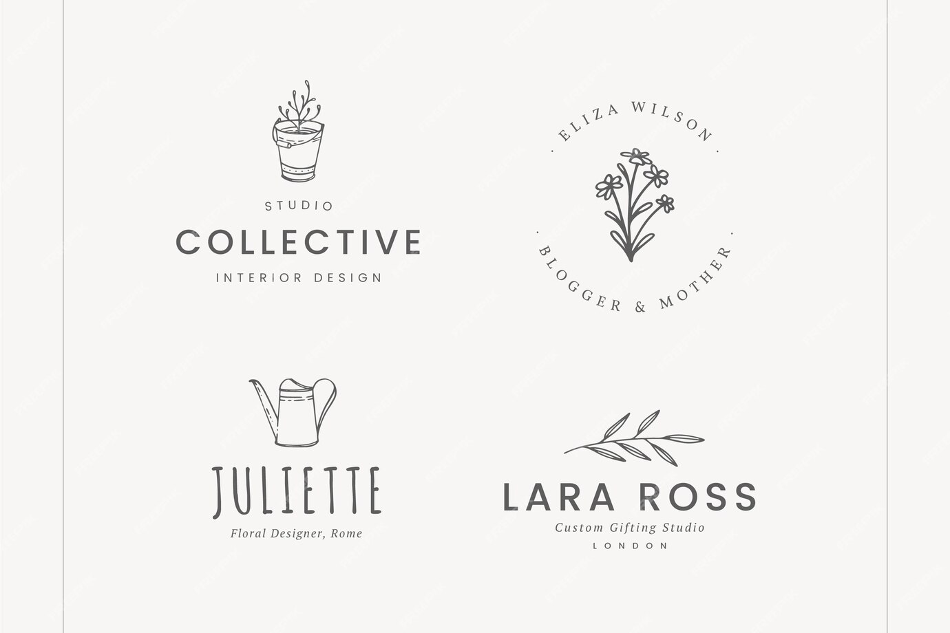 Premium Vector | Set of delicate hand drawn logo designs