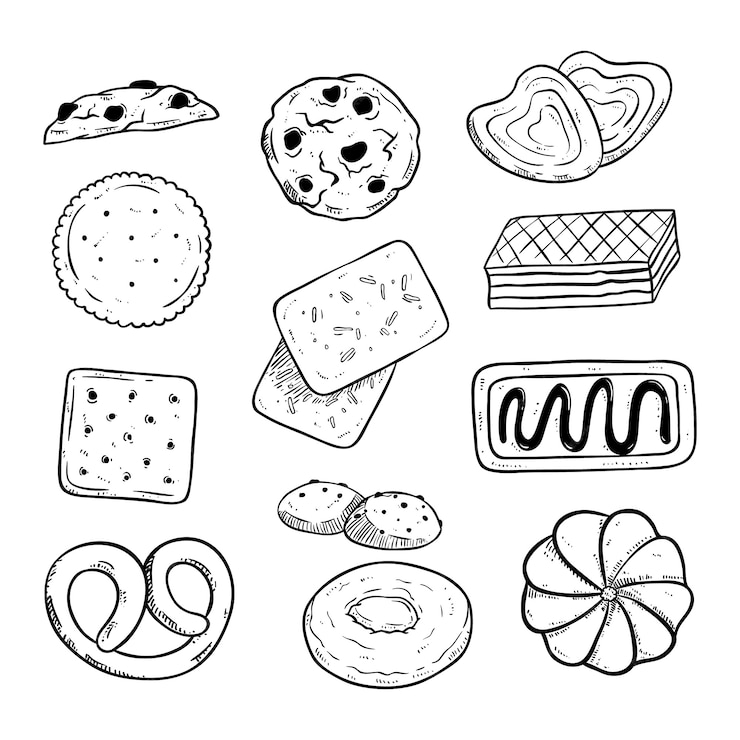 Premium Vector | Set of delicious biscuits with hand drawn or sketch style