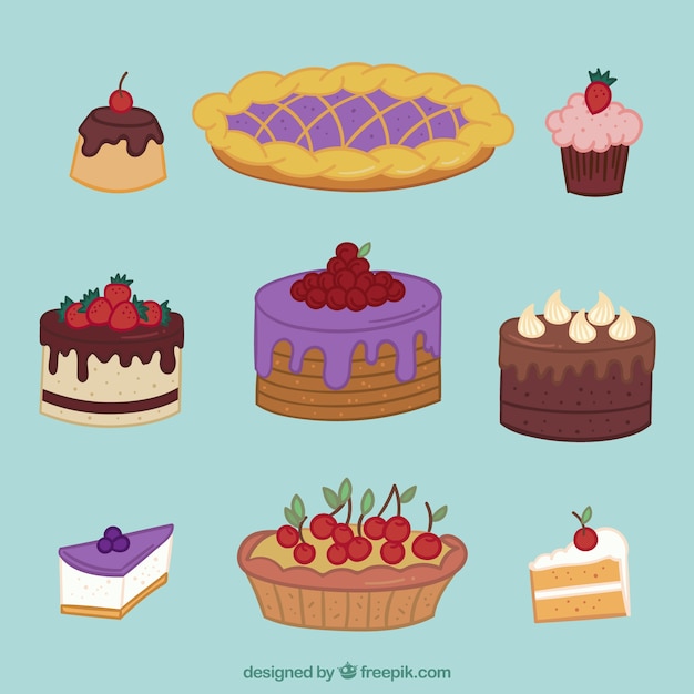 Free Vector | Set of delicious cake in hand drawn style